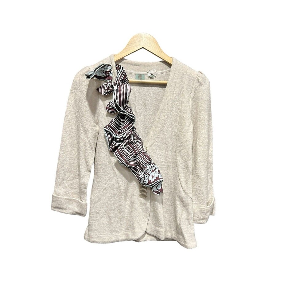 Anthropologies HWR Monogram Wool Cardigan Tan W/ Scarf Womens Size Small